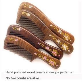 img 1 attached to 🌸 Handmade Fine (Fine-Toothed) Sandalwood Comb - Sitronugras Wooden Comb Ideal for Wavy, Thick, Thin or Straight Hair, Minimized Static, Snag & Tangles - Suitable for Men, Women, and Kids - Wooden Hair Comb with Handle (Water Lilies Hand-drawn Pink)