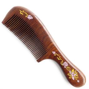 img 4 attached to 🌸 Handmade Fine (Fine-Toothed) Sandalwood Comb - Sitronugras Wooden Comb Ideal for Wavy, Thick, Thin or Straight Hair, Minimized Static, Snag & Tangles - Suitable for Men, Women, and Kids - Wooden Hair Comb with Handle (Water Lilies Hand-drawn Pink)