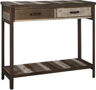 randefurn rustic wood sofa table with drawers, antique country style – 35x12x31.5 inches – perfect for living room, hallway, and more! logo