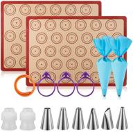 👩 16-piece silicone baking mat macaron set - includes 2 nonstick macaroon mats, half sheet macaron mat, 6 piping tips, 2 piping bags with 3 bag ties, and 2 couplers - size: 11.6"x16.5 logo