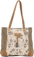 👜 myra bag s-1522: unique key canvas & cowhide tote bag in brown - sustainable and stylish! logo