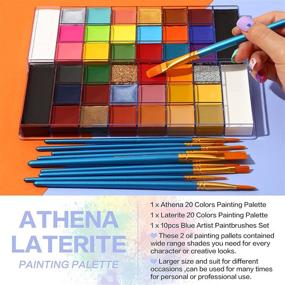 img 1 attached to 🎨 UCANBE Face Body Paint Oil Palette Set: 40 Colors & 10 Blue Brushes for Halloween Cosplay, SFX Makeup Kit - Athena & Laterite