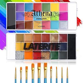 img 3 attached to 🎨 UCANBE Face Body Paint Oil Palette Set: 40 Colors & 10 Blue Brushes for Halloween Cosplay, SFX Makeup Kit - Athena & Laterite