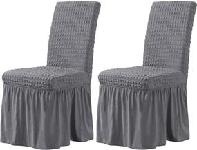 img 4 attached to Stretchy Universal Easy Fitted Dining Chair Cover Slipcovers with Skirt - 🪑 Removable Washable Furniture Chair for Kids, Pets, Home, Ceremony, Banquet, Wedding Party (2Pcs, Gray)