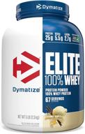 🥛 dymatize elite 100% whey protein powder for muscle recovery - 25g protein, 5.5g bcaas, 2.7g l-leucine - fast absorbing & digesting - 5lb (80oz) vanilla gourmet logo