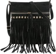 heidi fringe tassel faux suede shoulder messenger cross body women's sling bag logo