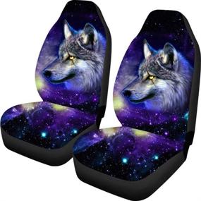 img 4 attached to Aoopistc 2PCS/Set Polyester Soft Car Seat Covers: Explore the Majestic Galaxy Animal Wolf Print to Elevate Your Vehicle's Seats Comfort