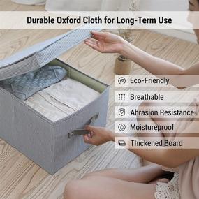 img 2 attached to 📦 Folding Clothes Storage Bag, Set of 3, 30L Capacity each, Waterproof Storage Bins Organizer with Lid, Collapsible Storage Cube Boxes with Handle for Closet, Nursery, Home, Bedding, Size 15.7x11.8x9.8 inches