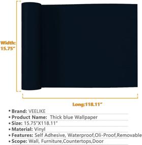 img 3 attached to 🔵 VEELIKE 15.7"x118" Solid Navy Blue Peel and Stick Wallpaper: Removable, Waterproof, Self-Adhesive for Bedroom, Kitchen, Walls, Cabinets