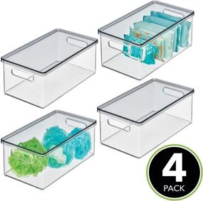 img 3 attached to mDesign Stackable Plastic Storage Container Bin Box with Lid and Handles - Bathroom Cabinet Organizer for Toiletries, Makeup, First Aid, Accessories, Soap, Loofahs, Bath Salts - Clear/Smoke, 4 Pack