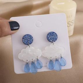 img 1 attached to ☁️ Cloud Raindrop Acrylic Stud Earrings - Adorable Clouds & Water Droplets Dangle Jewelry for Ladies