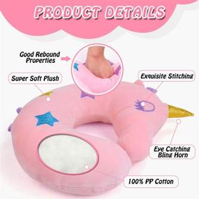 img 4 attached to Unicorn Travel Neck Pillow for Kids – Head, Chin, and Neck Support on Airplane/Car – Pink Plush U-Shaped Cushion Toy – Perfect Unicorn Gift for Christmas/Birthday