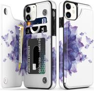 🌸 stylish leto iphone 12/12 pro wallet case with floral designs and kickstand – blooming purple flower | for women and girls | card slots | flip folio leather cover logo