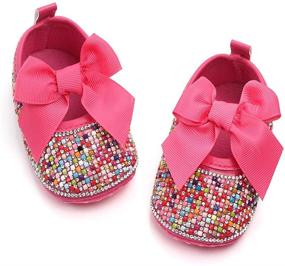 img 4 attached to 👑 Sparkly Bow Diamonds Princess Dress Shoes for Baby Girls - Mary Jane Flats with Anti-Slip Soles, Perfect for Infant Crib