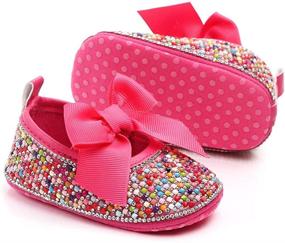 img 2 attached to 👑 Sparkly Bow Diamonds Princess Dress Shoes for Baby Girls - Mary Jane Flats with Anti-Slip Soles, Perfect for Infant Crib