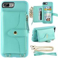 📱 lameeku wallet case for iphone 7 plus/8 plus - green, with card holder, wrist chain, crossbody strap, and zipper case: a perfect fit for 5.5-inch iphones logo