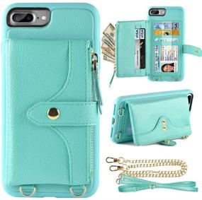 img 4 attached to 📱 LAMEEKU Wallet Case for iPhone 7 Plus/8 Plus - Green, with Card Holder, Wrist Chain, Crossbody Strap, and Zipper Case: A Perfect Fit for 5.5-inch iPhones