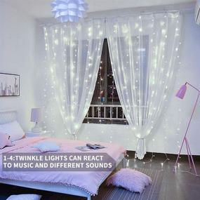 img 2 attached to 🎄 Christmas Curtain Lights: Battery Operated Window Backdrop with Sound-Activated Music Sync - 6.6 X 6.6FT Waterfall Icicle Lights for Xmas Bedroom (White)