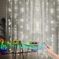 🎄 christmas curtain lights: battery operated window backdrop with sound-activated music sync - 6.6 x 6.6ft waterfall icicle lights for xmas bedroom (white) логотип