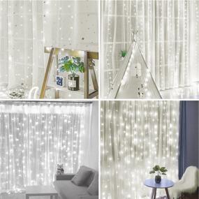 img 3 attached to 🎄 Christmas Curtain Lights: Battery Operated Window Backdrop with Sound-Activated Music Sync - 6.6 X 6.6FT Waterfall Icicle Lights for Xmas Bedroom (White)