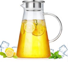 img 4 attached to 2 Liter Glass Pitcher with Lid: Ideal for Juice, Iced Tea & More - Heat-Resistant, Handle Included