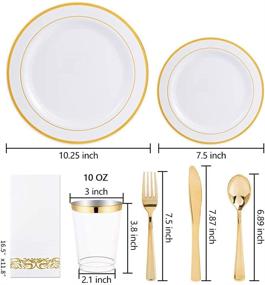 img 3 attached to 🍽️ 400pcs Supernal Gold Plastic Dinnerware Set - Plates, Silverware, Cups with Gold Rim, Napkins - Service for 50 Guests - Ideal for Weddings, Catering Events, Birthdays, and Parties