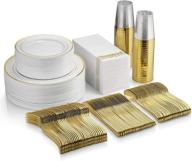 🍽️ 400pcs supernal gold plastic dinnerware set - plates, silverware, cups with gold rim, napkins - service for 50 guests - ideal for weddings, catering events, birthdays, and parties logo