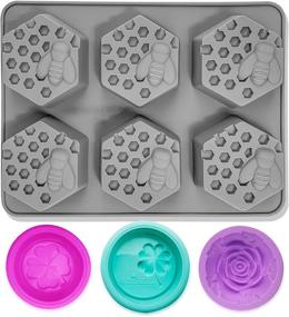 img 4 attached to 🐝 Silicone Soap Molds Set of 4 - CNYMANY 3D Bee Honeycomb Shape Muffin Mould Kitchen Pastry Baking Pan for Candle Cake Jello Bath Bomb Candy Cupcake in Grey