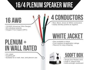 img 3 attached to 🔊Провод для динамиков Voltive 16/4 Plenum - Премиумный провод 16 AWG 4 проводника - Сертифицированный UL - Медь без кислорода (OFC) - 500 футов бухта - белый.