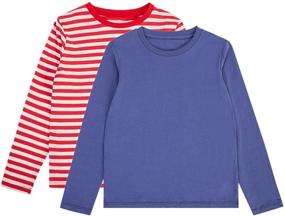 img 4 attached to UNACOO Unisex Kids 2-Pack Long Sleeve Crewneck T-Shirt: 100% Cotton, Age 3-12 Years