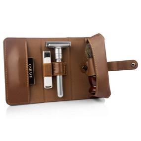 img 2 attached to 🧳 QSHAVE Brown Leather Razor Travel Case with Compartment for Double Edge Safety Razor, Shaving Brush, Blades, and Nail Clipper (Case Only)