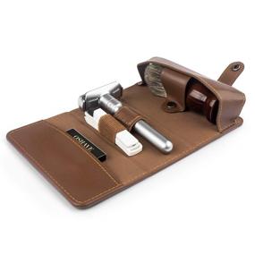 img 1 attached to 🧳 QSHAVE Brown Leather Razor Travel Case with Compartment for Double Edge Safety Razor, Shaving Brush, Blades, and Nail Clipper (Case Only)