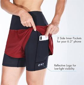 img 3 attached to BALEAF Women's High Waisted 2 in 1 Running Shorts with Pockets - Workout Yoga Gym Shorts with Liner