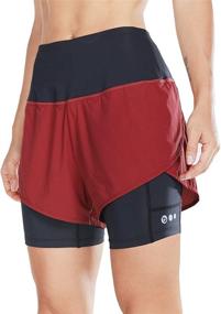 img 4 attached to BALEAF Women's High Waisted 2 in 1 Running Shorts with Pockets - Workout Yoga Gym Shorts with Liner