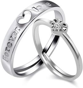 img 4 attached to ULoveido 2-Piece Adjustable His and Hers Engagement Ring Set, Puzzle Matching Heart Wedding Bands - Ideal Couples Gifts (Model LB018)