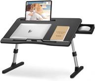 черный стол с подставкой для ноутбука с возможностью регулировки высоты для использования в качестве лаптоп-столика в кровати с ящиками – идеальное решение для ноутбуков с диагональю 17 дюймов, работы на диване, домашнего офиса и портативности. логотип