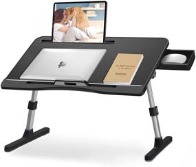 img 4 attached to Black Adjustable Laptop Desk for Bed with Storage – Ideal Lap Desk for 17inch Laptops, Sofa Work, Home Office, and Portability