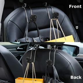 img 1 attached to SAVORI Car Headrest Hooks with Bling Rhinestones - Universal Auto Back Seat Headrest Hangers for Bags, Purses, Clothes, and Groceries - Set of 2 (Black)