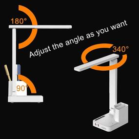 img 3 attached to 🔌 10W LED Desk Lamp with 2 USB Charging Ports, 1 AC Outlet, 2 Pen Holders, 3 Color Temperatures, 3 Brightness Levels, Touch/Memory/Timer Function - Eye-Friendly Foldable Reading Light for College Dorm