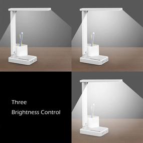 img 1 attached to 🔌 10W LED Desk Lamp with 2 USB Charging Ports, 1 AC Outlet, 2 Pen Holders, 3 Color Temperatures, 3 Brightness Levels, Touch/Memory/Timer Function - Eye-Friendly Foldable Reading Light for College Dorm