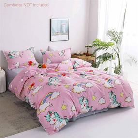 img 2 attached to Pink Unicorn Duvet Cover - Twin Size 2 Piece Set: Cute Cartoon and Rainbow Print - Soft & Lightweight Bedding for Girls