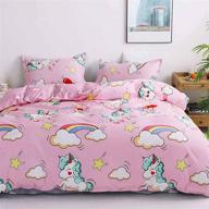 pink unicorn duvet cover - twin size 2 piece set: cute cartoon and rainbow print - soft & lightweight bedding for girls logo