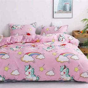 img 4 attached to Pink Unicorn Duvet Cover - Twin Size 2 Piece Set: Cute Cartoon and Rainbow Print - Soft & Lightweight Bedding for Girls