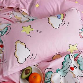 img 3 attached to Pink Unicorn Duvet Cover - Twin Size 2 Piece Set: Cute Cartoon and Rainbow Print - Soft & Lightweight Bedding for Girls