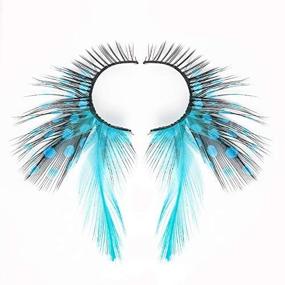 img 3 attached to 🦚 Dorisue Eyelashes: Alluring Blue Point Peacock Printed Feather False Eyelashes - Volume & Extra Extension for Mesmerizing Eye Makeup - Blue Color - One Pair