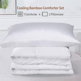 img 2 attached to 🌿 Supodon Bamboo Comforter Set Queen Size - Cooling White Duvet Insert with 2 Pillowcases for All Seasons