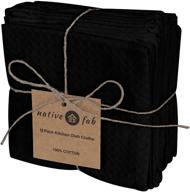 🧼 натив фаб 12-пачковые кухонные тряпочки для посуды - хлопок, 12x12, впитывающие, стираемые, полотенца для посуды для ресторанов, пабов, домашних кухонных баров - черные логотип