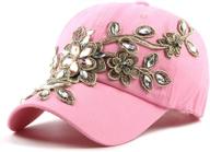 💎 gudessly bling women baseball cap: stylish flower snapback with rhinestones - adjustable denim jeans hat for sun protection логотип