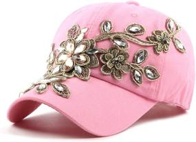 img 2 attached to 💎 Gudessly Bling Women Baseball Cap: Stylish Flower Snapback with Rhinestones - Adjustable Denim Jeans Hat for Sun Protection