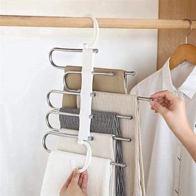 img 1 attached to 👖 Space Saving Pants Hangers Organizer - 5 Layered Non-Slip Magic Rack for Closet - Multiple Hangers for Trousers, Jeans, Scarves, Slack (2 Pack, White)